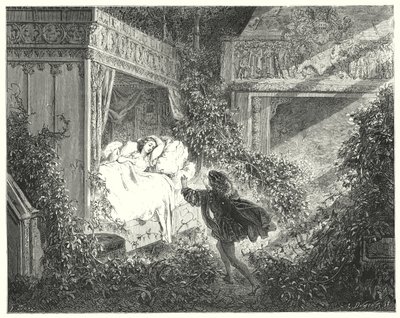 Nukkuva kaunotar; Prinsessa Ruusunen (kaiverrus) tekijältä Gustave Dore