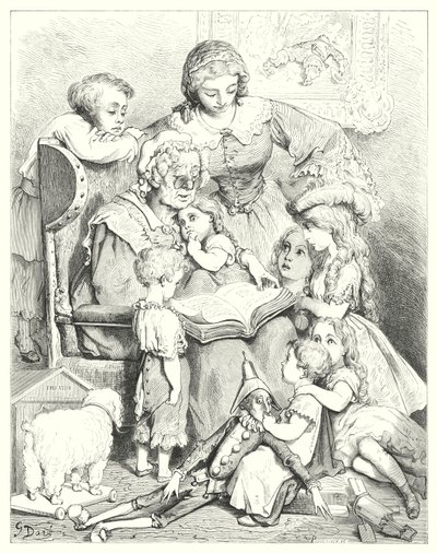 Perhetarinoiden kertominen (kaiverrus) tekijältä Gustave Dore