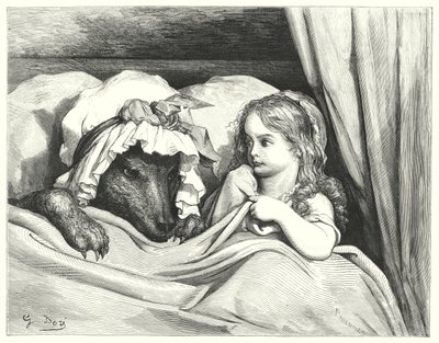 Le Petit Chaperon Rouge; Punahilkka (kaiverrus) tekijältä Gustave Dore