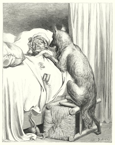 Le Petit Chaperon Rouge; Punahilkka (kaiverrus) tekijältä Gustave Dore