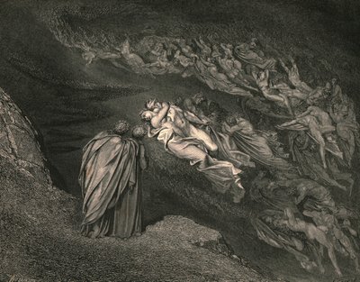 Rakkaus toi meidät yhteen kuolemaan: Caina odottaa sielua, joka jakoi elämämme, 1890. tekijältä Gustave Dore