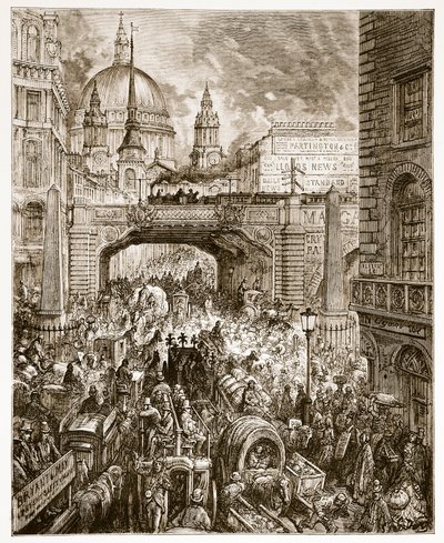 Ludgate Hill, "London, pyhiinvaellus", kirjoittanut William Blanchard Jerrold (1826-94) pub. 1872 tekijältä Gustave Dore