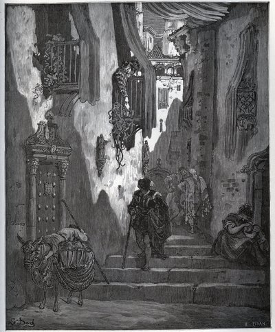 Luscinde lähettää lipun Cardenioon - Miguel Cervantesin (1547-1616) "Don Quijote de la Manchasta" (Don Quijote) - Puupiirros Gustave Doren piirtämänä tekijältä Gustave Dore