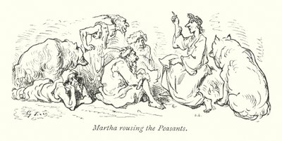 Martha herättää talonpoikia (kaiverrus) tekijältä Gustave Dore