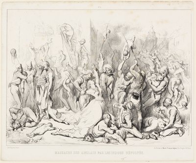 Englantilaisten verilöyly kapinallisten hindujen toimesta tekijältä Gustave Dore
