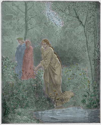 Purgatorio, Canto 27 : Danten unelma Leahista niityllä, kuvitus Dante Alighierin jumalallisesta komediasta, 1885 tekijältä Gustave Dore