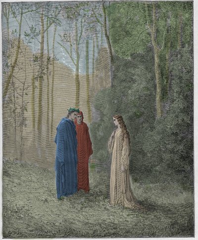 Purgatorio, Canto 5: Dante puhuu Pia de Tolomein kanssa tekijältä Gustave Dore