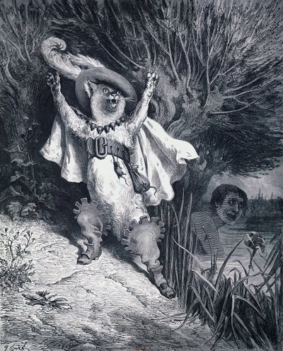 Puss in Boots, kuvitus Gustave Doren (1832-1883) Charles Perraultin (1628-1703) sadulle tekijältä Gustave Dore