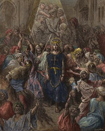 Saint Louis vangittiin Mansourassa, 7. ristiretken aikana 1250 - kuningas Ludvig IX (1214-70) vanki Egyptissä - Gustave Doren kaiverrus - Joseph-Francois Michaudin Ristiretkien historiasta tekijältä Gustave Dore