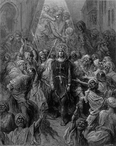 Saint Louis vangittiin Mansourassa seitsemännen ristiretken aikana vuonna 1250 - Gustave Dorén kaiverrus tekijältä Gustave Dore