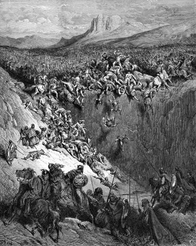 Simson tappaa filistealaiset leukaluulla, Doré-Bible tekijältä Gustave Dore