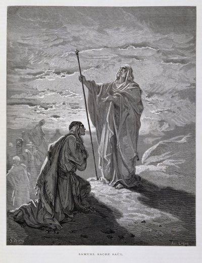 Samuel nimittää Saulin Israelin ensimmäiseksi kuninkaaksi, kuvitus Dore Bible -teoksesta. tekijältä Gustave Dore