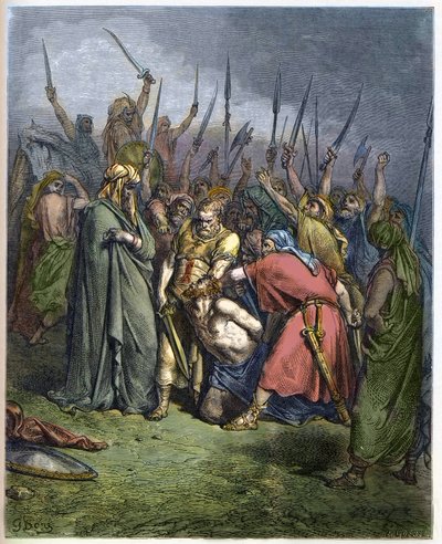 Samuel tappaa Agagin - Amalekilaisten kuninkaan Agagin katkaisu profeetta Samuelin toimesta - - kaiverrus Gustave Doren (1832-1883) ""The Bible illustree" -kirjaan - Kaiverrus "" Dore Biblesta"" tekijältä Gustave Dore