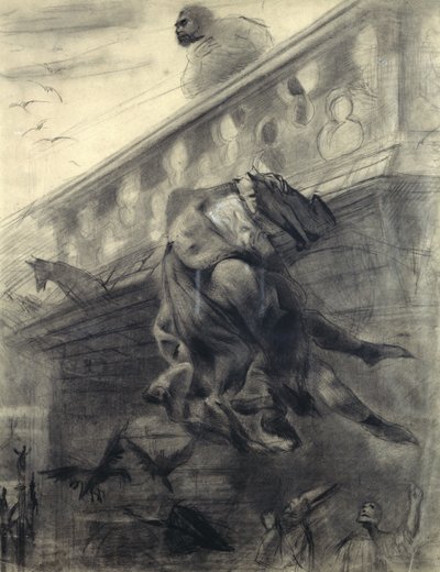 Kohtaus Victor Hugon (1802-85) Notre-Dame de Parisista (kynä ja liitu paperille) tekijältä Gustave Dore