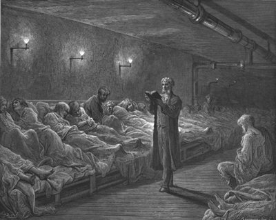 "Pyhien kirjoitusten lukija yöturvapaikassa", 1872. tekijältä Gustave Dore