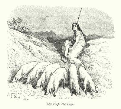 Hän pitää sikoja (kaiverrus) tekijältä Gustave Dore