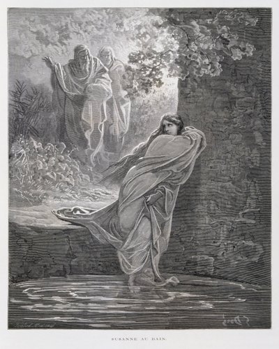 Susanna kylvyssä (Dan. 13:1-26), kuvitus Doren Raamatusta. tekijältä Gustave Dore