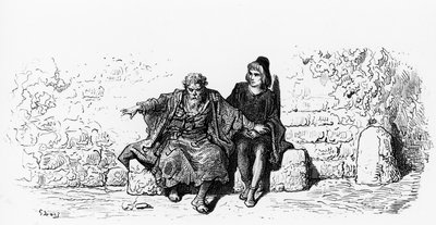 Muinainen merimies häävieraan kanssa S.T.:n The Rime of the Ancient Mariner -julkaisun ensimmäinen sivu Coleridge, julkaisija Harper und Sons, New York, 1876 (puukaiverrus) tekijältä Gustave Dore