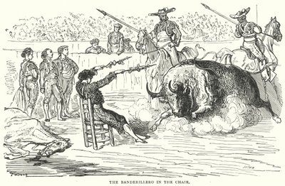 Banderillero tuolissa (kaiverrus) tekijältä Gustave Dore