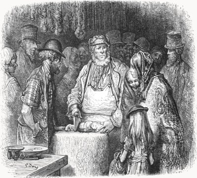 "The Butcher - Newport Market Alley", 1872. tekijältä Gustave Dore