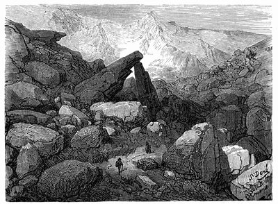 Kaaoksen polku, joka johtaa Cirque de Gavarnieen: Gustave Doren kaiverrus, joka kuvittaa kirjaa "Hippolyte Tainen matka Pyreneille", Hachette 1860. tekijältä Gustave Dore