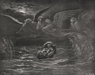 The Child Moses on the Nile, Exodus 2:1-4, illustration from Dore