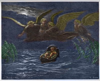 Mooseslapsi Niilillä suojelusenkeleiden ympäröimänä - tekijältä Gustave Dore