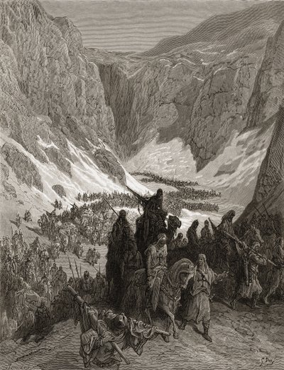 Kristillinen armeija Juudean vuoristossa, kuvitus J-F:n Bibliotheque des Croisadesista. Michaud, 1877 (litho) tekijältä Gustave Dore