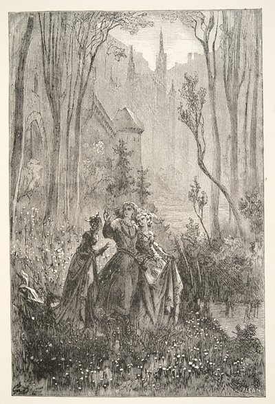The Countess of the Fountain and her Damsels, Charles Henry Hansonin kirjoittamista Tarinoita kuningas Arthurin päivistä, julkaisu 1898. tekijältä Gustave Dore