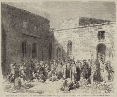 Amerikan ministerin talon piha Deir-el-Qamarissa, jonne kristityt veivät? tekijältä Gustave Dore