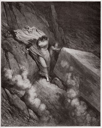 Jumalallinen komedia (La Divina Commedia, La Divine Comedie), Inferno, Canto 11: Paavi Anastasius II:n palava hauta - Dante Alighieri (1265-1321) - Kuvitus Gustave Dore (1832-1883) tekijältä Gustave Dore