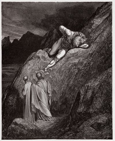 Jumalallinen komedia (La Divina Commedia, La Divine Comedie), Inferno, Canto 12: Minotaurus särkyneellä kalliolla - Dante Alighieri (1265-1321) - Kuvitus Gustave Dore (1832-1883) tekijältä Gustave Dore