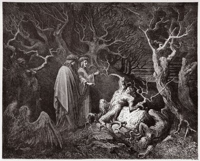 Jumalallinen komedia (La Divina Commedia, La Divine Comedie), Inferno, Canto 13: Itsemurhat metsässä - Dante Alighieri (1265-1321) - Kuvitus Gustave Dore (1832-1883) tekijältä Gustave Dore