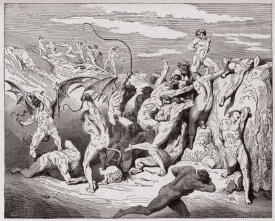 Jumalallinen komedia (La Divina Commedia, La Divine Comedie), Inferno, Canto 18: Paholaiset ja viettelijät - Dante Alighieri (1265-1321) - Kuvitus Gustave Dore (1832-1883) tekijältä Gustave Dore
