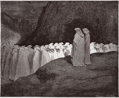 Jumalallinen komedia (La Divina Commedia, La Divine Comedie), Inferno, Canto 23: Tekopyhät puhuvat Dantesta - Dante Alighieri (1265-1321) - Kuvitus Gustave Doresta (1832-1883) tekijältä Gustave Dore