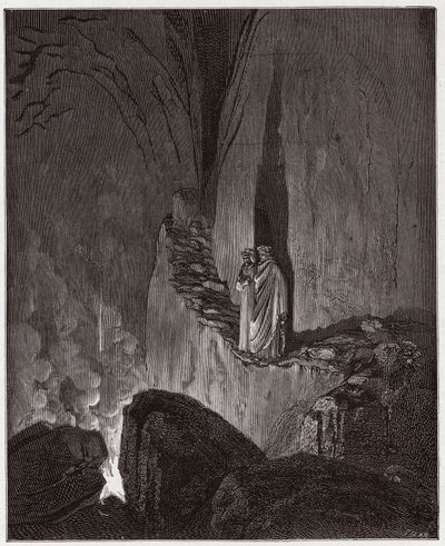 Jumalallinen komedia (La Divina Commedia, La Divine Comedie), Inferno, Canto 26: Ulysseksen ja Diomeden liekehtivät henget - Dante Alighieri (1265-1321) - Kuvitus Gustave Dore (1832-1883) tekijältä Gustave Dore