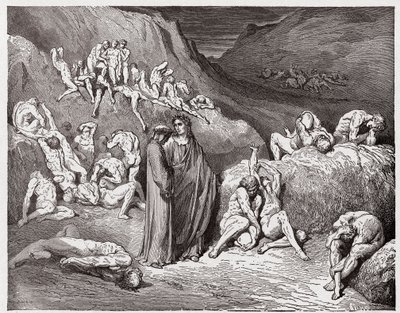 Jumalallinen komedia (La Divina Commedia, La Divine Comedie), Inferno, Canto 29: Kutina piinaavat väärentäjät ja väärentäjät - Dante Alighieri (1265-1321) - Kuvitus Gustave Dore (1832-1883) tekijältä Gustave Dore