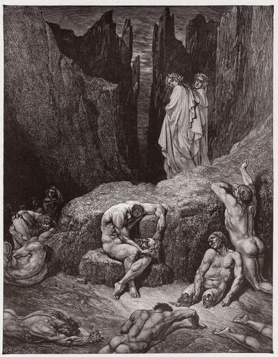 Jumalallinen komedia (La Divina Commedia, La Divine Comedie), Inferno, Canto 29: Vergilius nuhtelee Danten uteliaisuutta - Dante Alighieri (1265-1321) - Kuvitus: Gustave Dore (1832-1883) tekijältä Gustave Dore