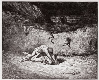 Jumalallinen komedia (La Divina Commedia, La Divine Comedie), Inferno, Canto 30: Väärentäjien piina yhdeksännessä bolgiassa (Gianni Schicchi) - Dante Alighieri (1265-1321) - Kuvitus Gustave Dore (1832-1883) tekijältä Gustave Dore