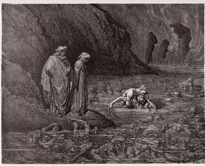 Jumalallinen komedia (La Divina Commedia, La Divine Comedie), Inferno, Canto 32: Ugolino puree arkkipiispa Ruggierin päätä - Dante Alighieri (1265-1321) - Gustave Doren (1832-1883) kuvitus tekijältä Gustave Dore