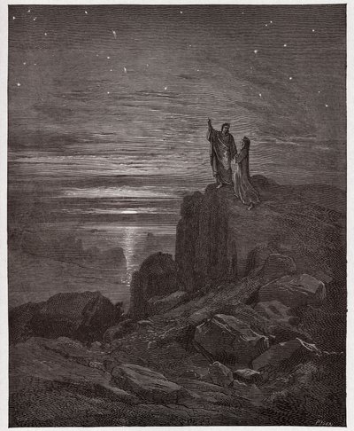 Jumalallinen komedia (La Divina Commedia, La Divine Comedie), Inferno, Canto 34: Runoilijat nousevat helvetistä - Dante Alighieri (1265-1321) - Gustave Doren (1832-1883) kuvitus tekijältä Gustave Dore