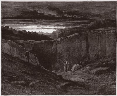 Jumalallinen komedia (La Divina Commedia, La Divine Comedie), Inferno, Canto 3: Vergilius ja Dante helvetin portilla - Dante Alighieri (1265-1321) - Kuvitus Gustave Dore (1832-1883) tekijältä Gustave Dore
