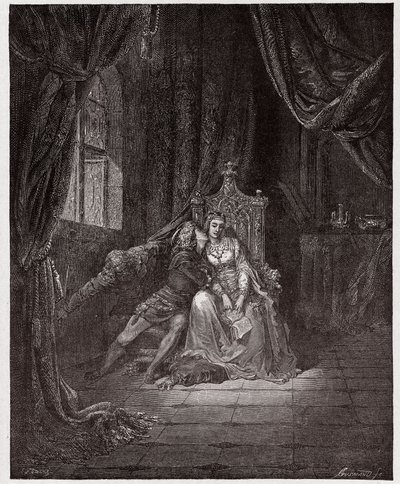 Jumalallinen komedia (La Divina Commedia, La Divine Comedie), Inferno, Canto 5: Paolo ja Francesca - Dante Alighieri (1265-1321) - Kuvitus Gustave Dore (1832-1883) tekijältä Gustave Dore