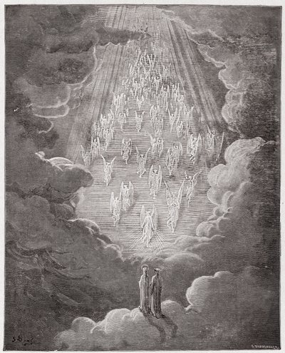 Jumalallinen komedia (La Divina Commedia, La Divine Comedie), Paradiso, Canto 21: Beatrice ja Dante Saturnuksen piirissä - Dante Alighieri (1265-1321) - Kuvitus Gustave Dore (1832-1883) tekijältä Gustave Dore