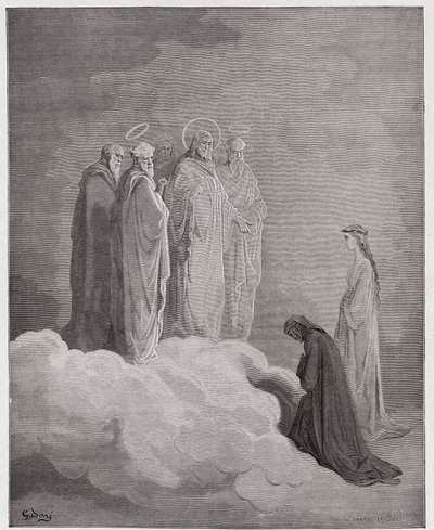 Jumalallinen komedia (La Divina Commedia, La Divine Comedie), Paradiso, Canto 26: St. John tutkii Dantea rakkaudesta - Dante Alighieri (1265-1321) - Gustave Doren (1832-1883) kuvitus tekijältä Gustave Dore