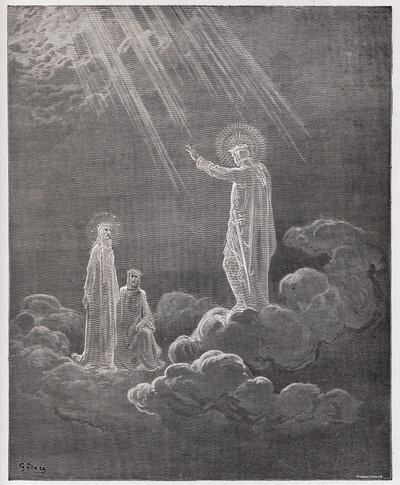 Jumalallinen komedia (La Divina Commedia, La Divine Comedie), Paradiso, Canto 8: Charles Martel puhuu Dante ja Beatrice - kirjoittanut Dante Alighieri (1265-1321) - Kuvitus Gustave Dore (1832-1883) tekijältä Gustave Dore