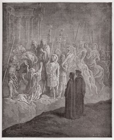 Jumalallinen komedia (La Divina Commedia, La Divine Comedie), Purgatorio, Canto 10: Ylpeyttä kuvaavat marmoriveistokset - Dante Alighieri (1265-1321) - Gustave Doren (1832-1883) kuvitus tekijältä Gustave Dore