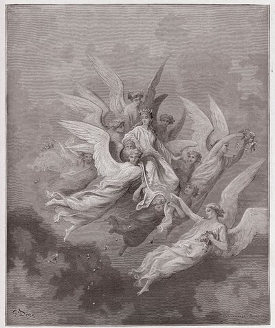 Jumalallinen komedia (La Divina Commedia, La Divine Comedie), Purgatorio, Canto 30: Beatrice enkelien joukossa - Dante Alighieri (1265-1321) - Kuvitus Gustave Dore (1832-1883) tekijältä Gustave Dore