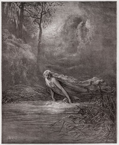 Jumalallinen komedia (La Divina Commedia, La Divine Comedie), Purgatorio, Canto 31: Dante upotettuna Lethe-jokeen - Dante Alighieri (1265-1321) - Kuvitus Gustave Dore (1832-1883) tekijältä Gustave Dore