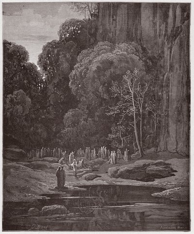 Jumalallinen komedia (La Divina Commedia, La Divine Comedie), Purgatorio, Canto 5: Myöhäiset parannuksentekijät laulamassa Miserereä - Dante Alighieri (1265-1321) - Gustave Doren (1832-1883) kuvitus tekijältä Gustave Dore